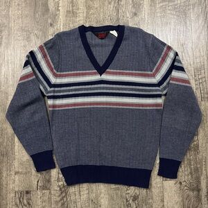 Vintage 80s Sports In Motion Bruce Jenner Striped V Neck Sweater